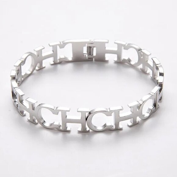 Stainless Steel Luxury CH Design Fashion Bangle, Hinge Opening - Picture 1 of 8